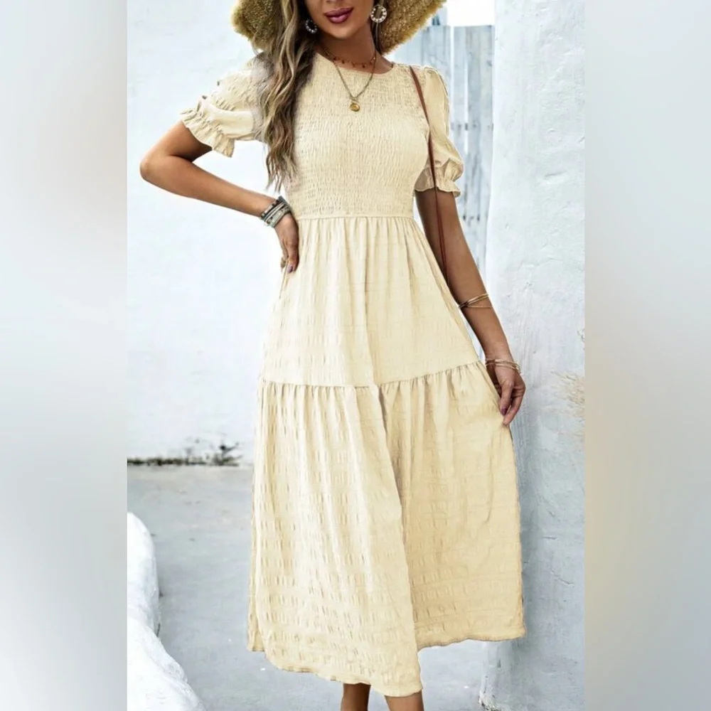 SHEIN Holidaya Puff Sleeve Ruffle Hem Dress - Picture 3 of 4